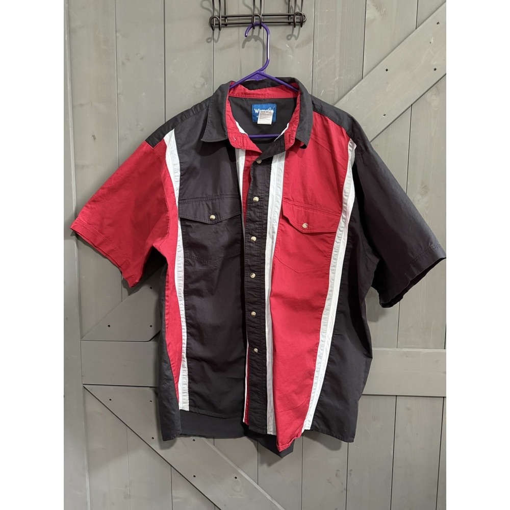 Vtg. Wrangler Western Shirt XXL Red Black Colorblock Snap Front Cotton MH3011A
